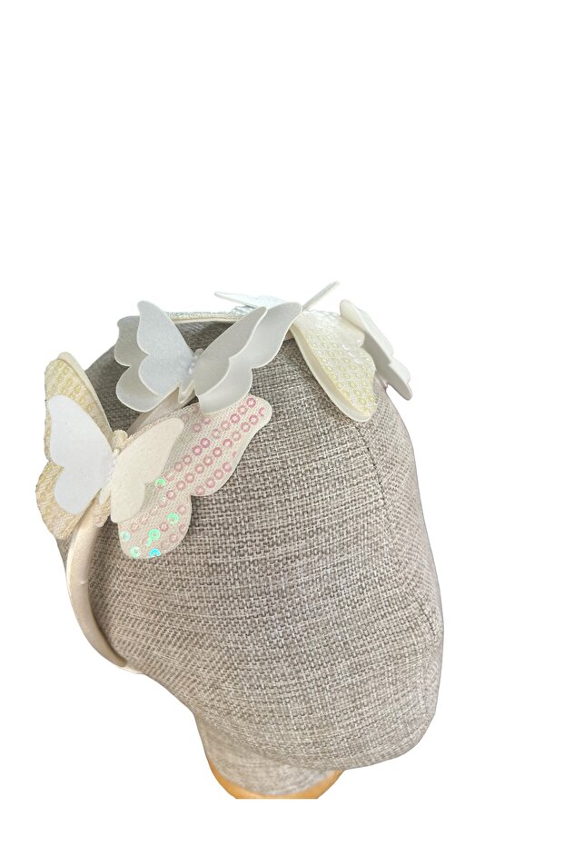 white butterfly sequined satin crown female child hair accessory