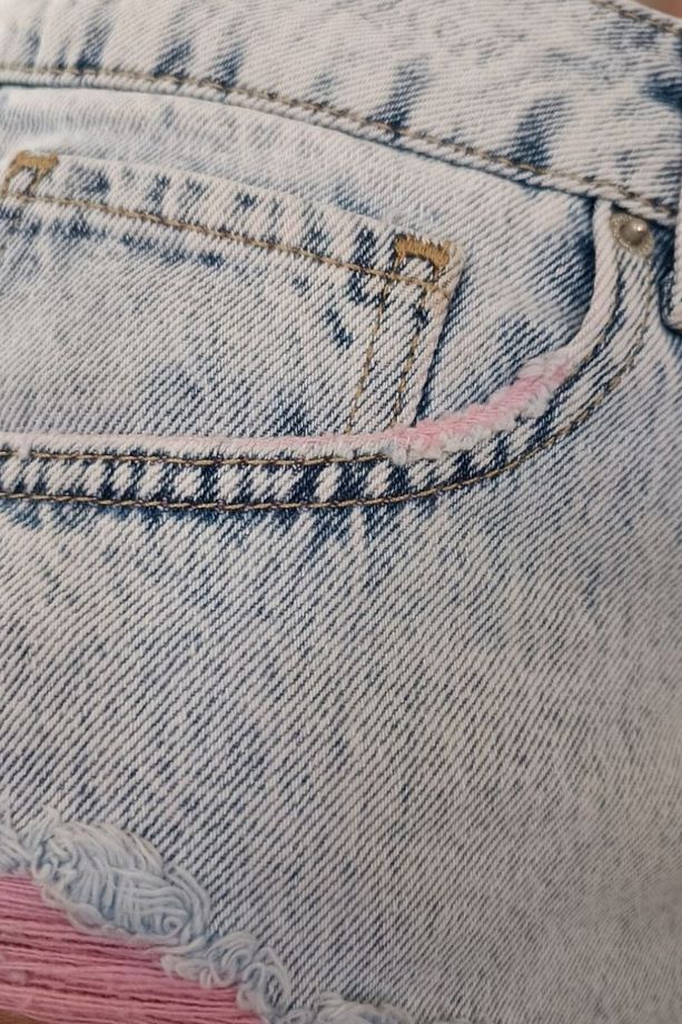 ASTARLI YÜKSEK BEL YIRTIK JEAN KOT ŞORT - 7