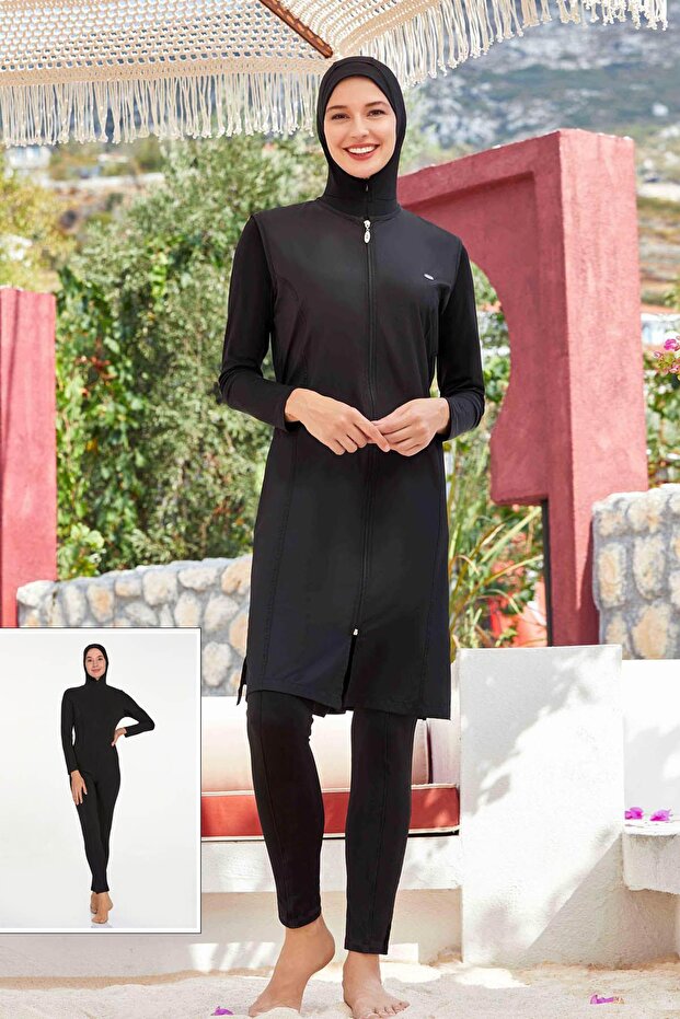 Jumpsuit Vest Full Covered Hijab Swimsuit Mayte 2185 Black