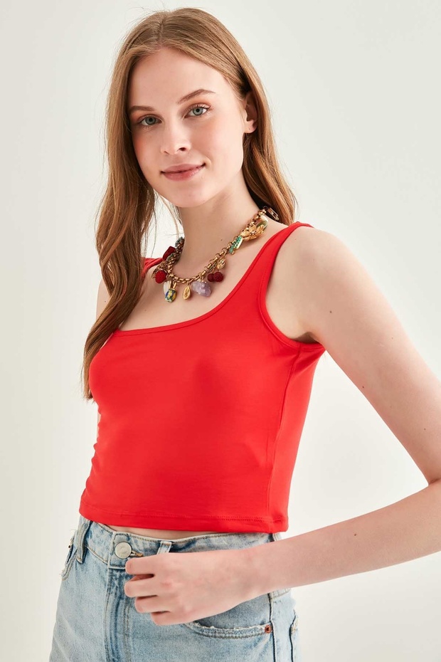 Zero Sleeve Thick Strap Crop Body - 2