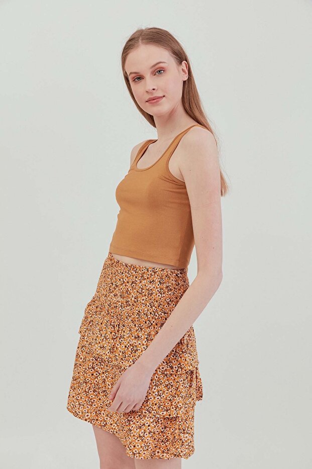 Elastic Frilly Patterned Skirt - 1