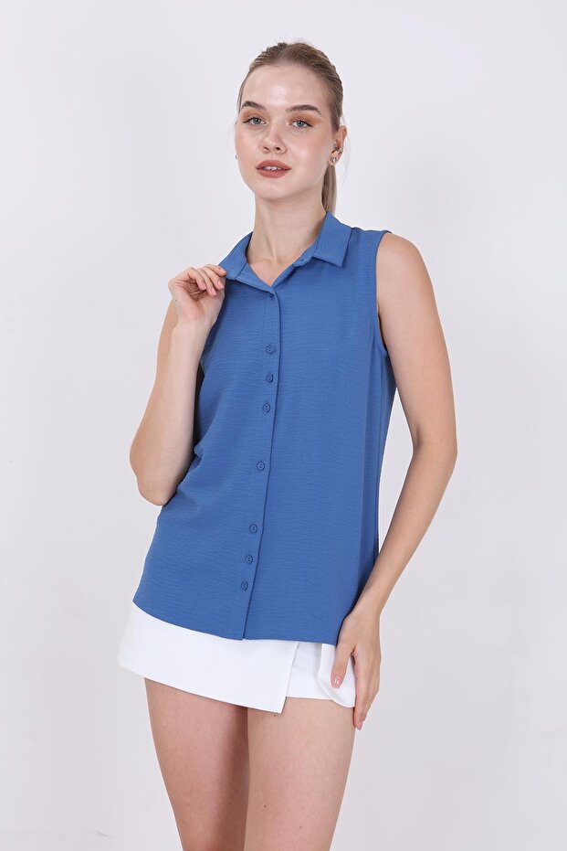 بلوزة بياقة صفر كم وزر أمامي - 3