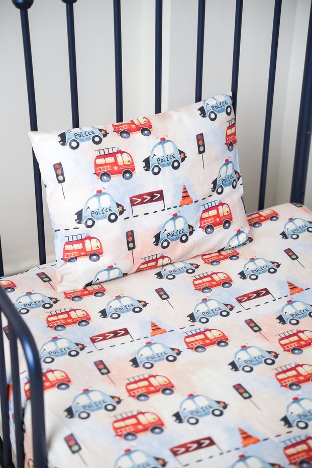 Emergency Cars 100% Cotton Baby Fitted Sheet Set (80x140cm)-Emergency Cars