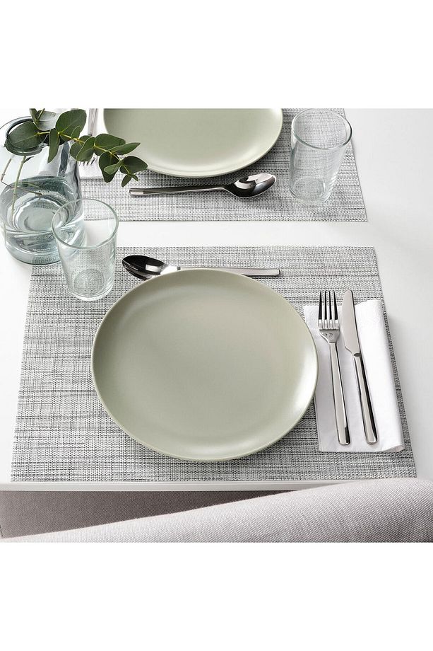 4 Adet Tabak Seti Mat Açık Yeşil Renk 26 cm, 4 Adet, Stoneware Yuvarlak Tabak Seti - 4