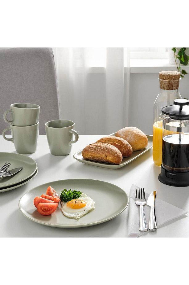 4 Adet Tabak Seti Mat Açık Yeşil Renk 26 cm, 4 Adet, Stoneware Yuvarlak Tabak Seti - 2