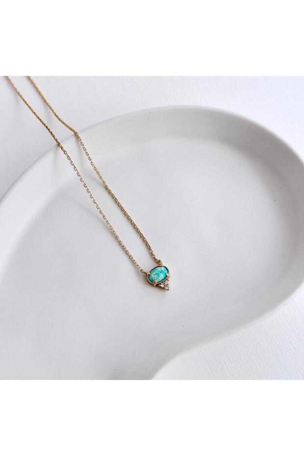 Turkuaz Opal Çelik Kolye - 1