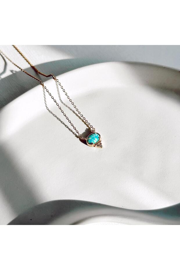 Turkuaz Opal Çelik Kolye - 2