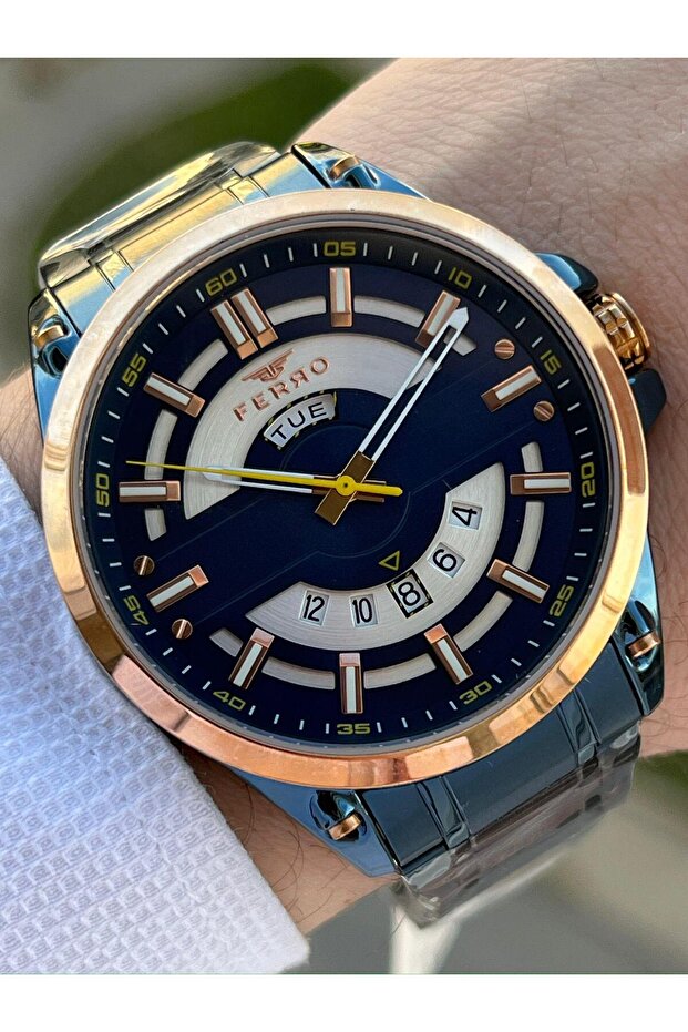 30 Mt Waterproof Men's Wrist Watch with Steel Cord Calendar EFM11201-T