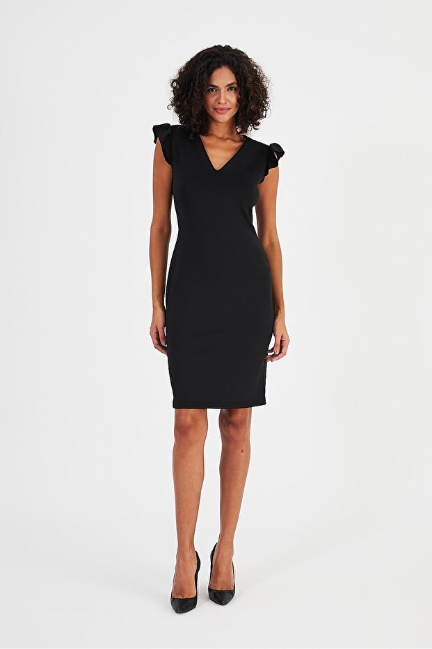 V-NECK DRESS with Ruffle Detail(B24-00180)