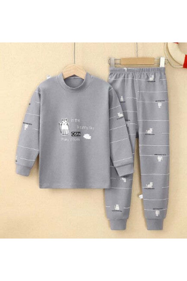 Girls' and Boys' 100% Cotton Long Sleeve 2-Piece Pajama Set Seasonal (7 Years / Gray)