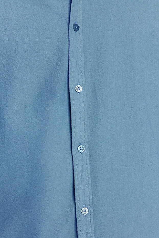 Mavi Unisex Regular Fit %100 Pamuklu Keten Görünümlü Gömlek TMNSS23GO00099 - 9