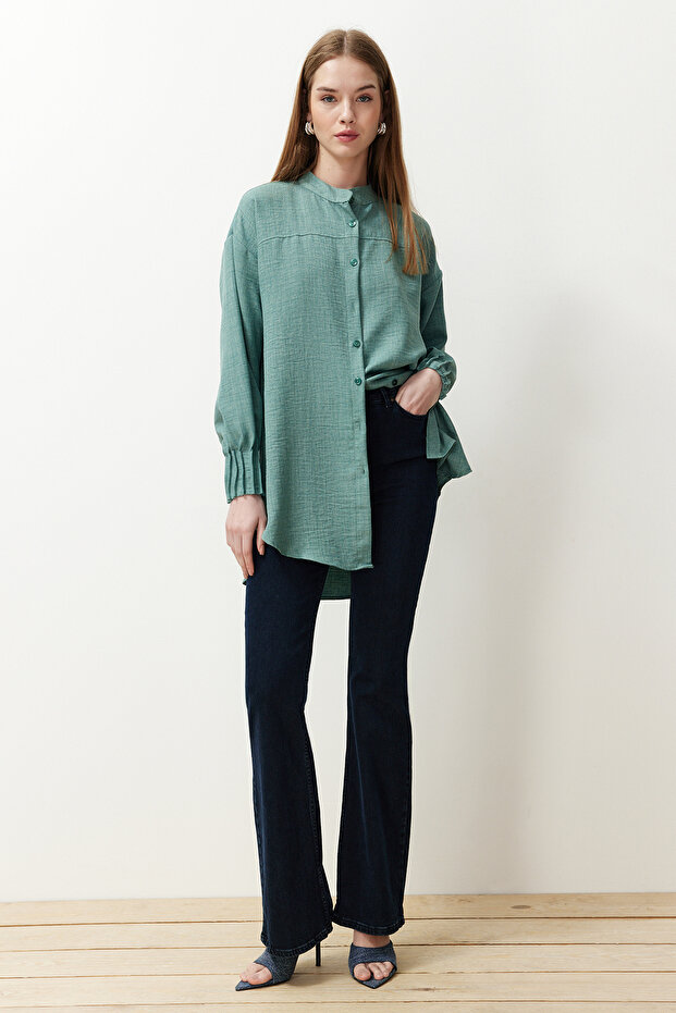 Mint Linen Aerobin Oversized Woven Shirt TCTSS24TG00065