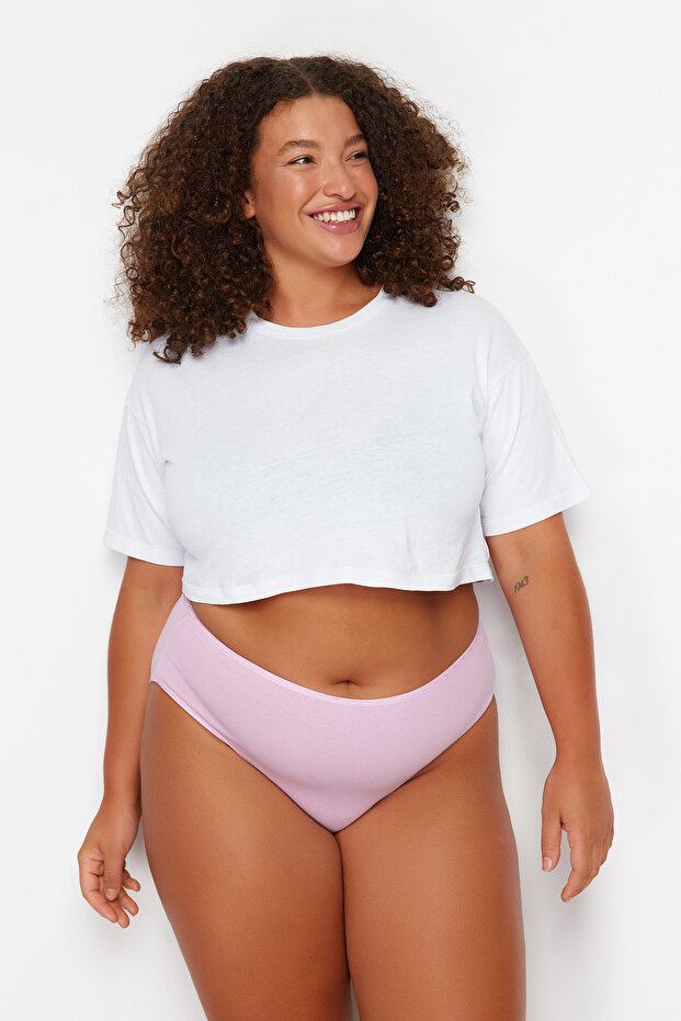 Pembe-Mavi-Lila 3'lü Paket Pamuklu Esnek Örme Klasik Büyük Beden Külot TBBSS23CM00003 - 6