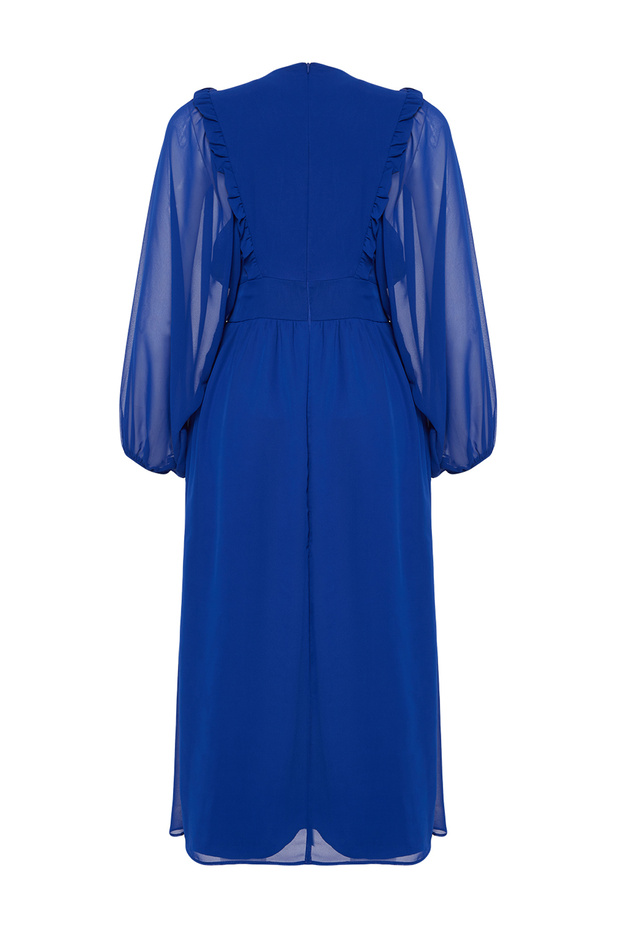 Saks Minimal Desenli Şifon Astarlı Dokuma Elbise TCTSS24EB00035 - 8