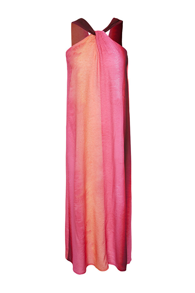 Pembe Düz Kesim Yaka Detaylı Maxi Dokuma Elbise TWOSS24EL00387 - 12