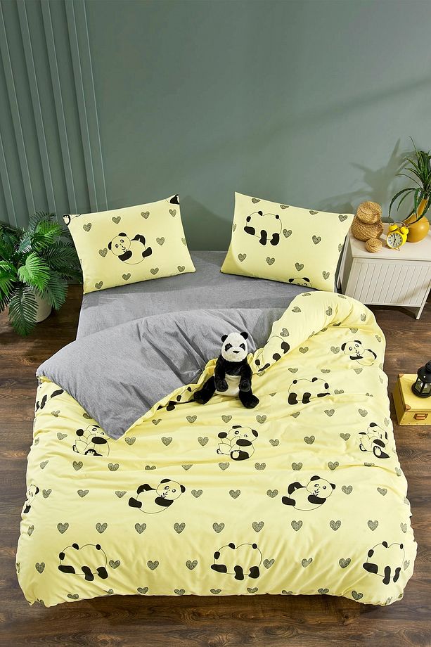 SARI PANDA Tek Kişilik Desenli Nevresim Takımı Lastikli Çarşaf Ve 1 Yastık Kılıfı - 1