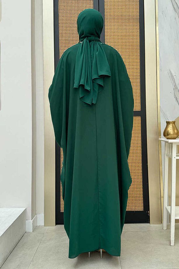 Taş İşlemeli Elbiseli Abaya Takım 8499 Zümrüt - 2