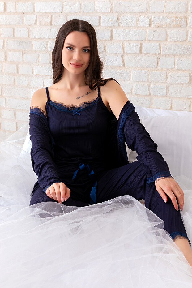 Robe-Style Lace Detail Pegasus Women's Pajama Set-Bridal Set- Wide Size Range