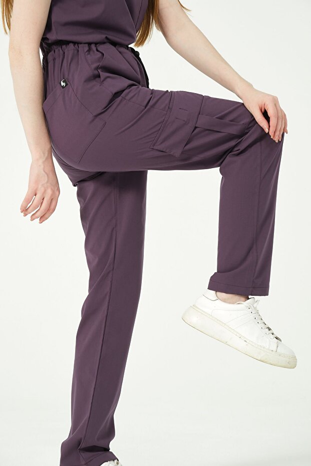 Plum Lycra Cargo Pocket Doctor Nurse Uniform Single Bottom Unisex