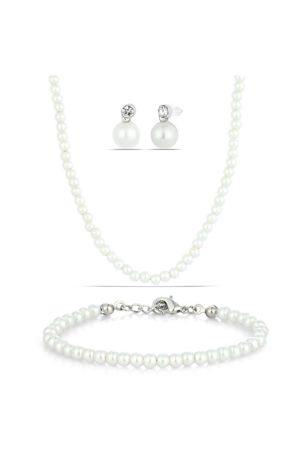 Pearl Necklace and Earring Bracelet Set - Ps3453