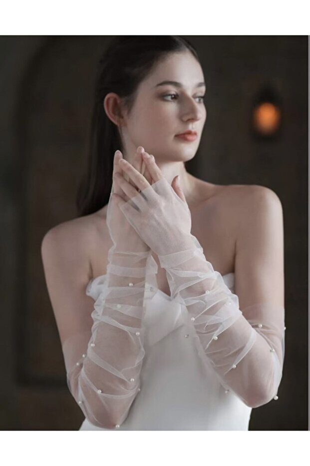Pearl Gloves Gathered Bridal Gloves Draped Wedding Gloves – Bridal Accessory