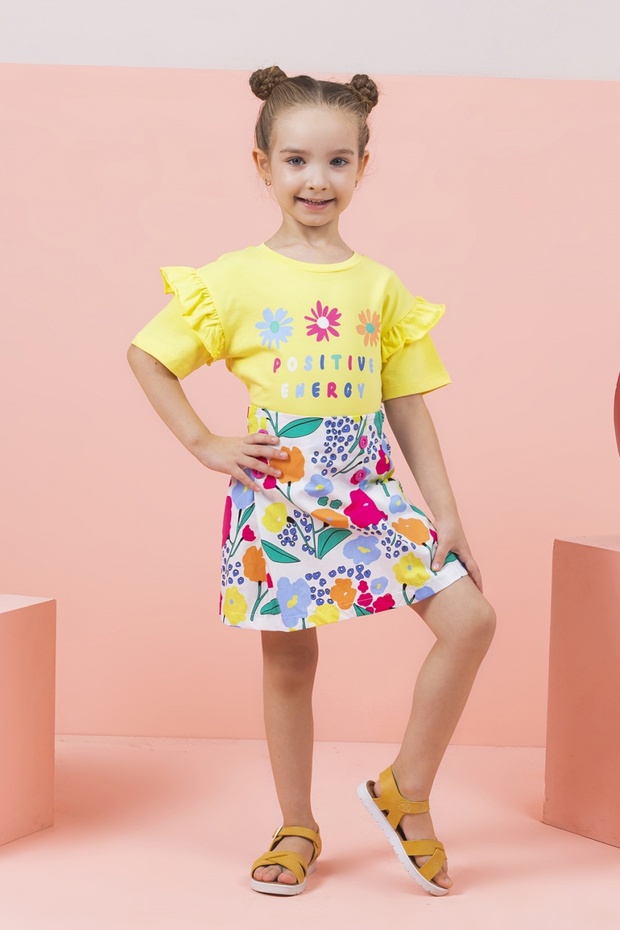 4-9 Year Old Summer Flower Patterned 2-Piece Shorts with Skirt Girl's Set