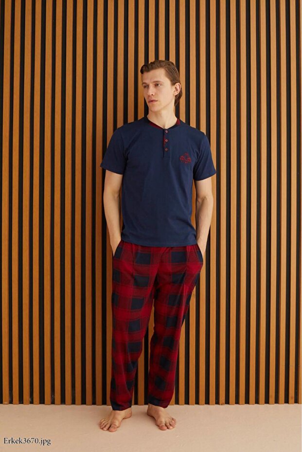 Erkek Patlı Pijama Takımı %100 Pamuk - 3