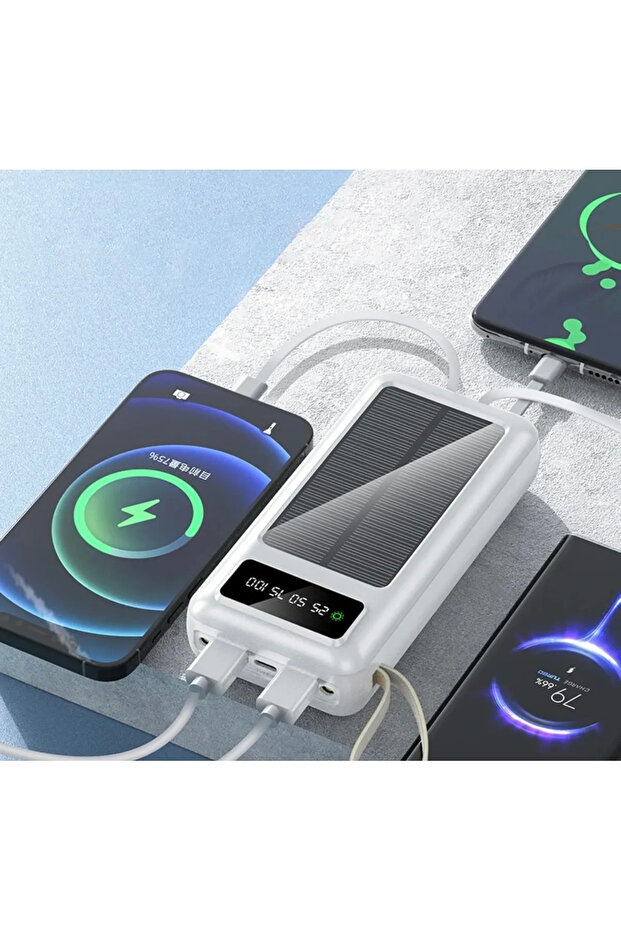 Pw-61 Led Işıklı Usb Mikro Type-c Lighning Kablolu 2xusb 30000mah Lcd Powerbank - 2