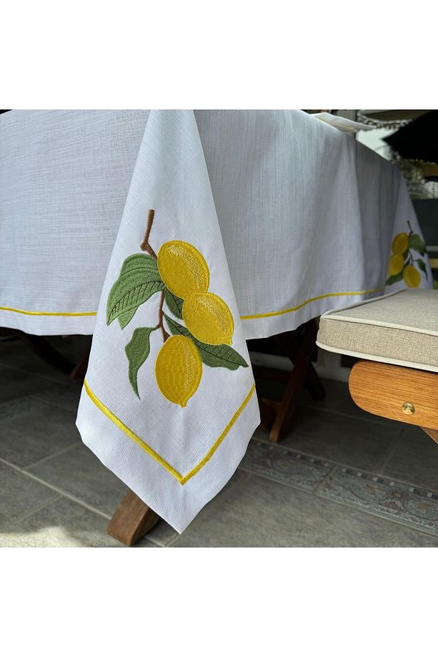 Limon İşlemeli Masa Örtüsü Ve 8 Adet Peçete - 2