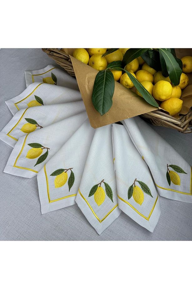 Limon İşlemeli Masa Örtüsü Ve 8 Adet Peçete - 3