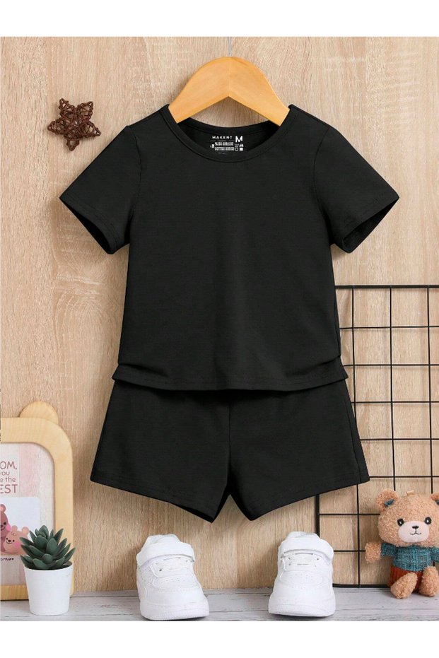 Summer Holiday Style Boys' Shorts & T-Shirt Set Slim Fit Classic Round Neck Short Sleeve