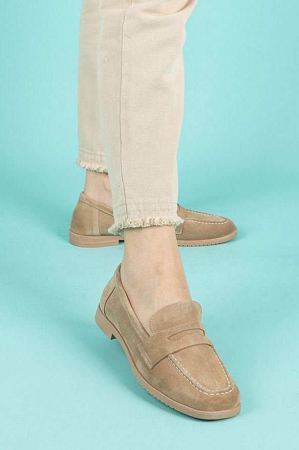 Monk Kadın Süet Bej Loafer Ayakkabı - 4