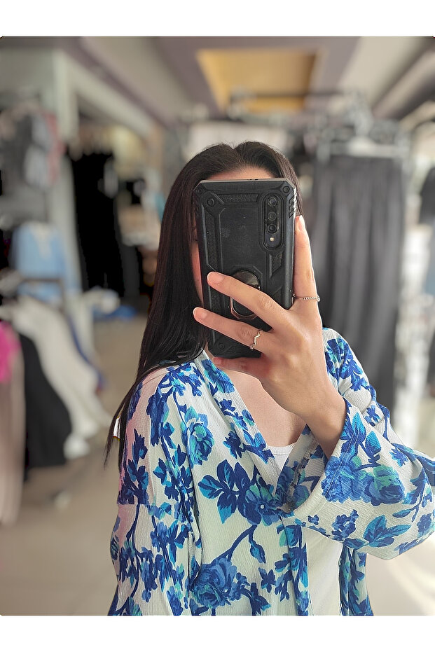 Blue Floral Patterned Kimono Set - 3