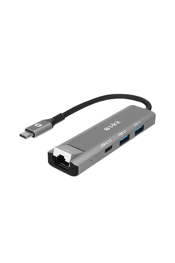 SWV-USBC032 Metal Type-C to 2*USB3.0 + 1*USB-C 10/100/1000Mbps Gigabit RJ45 Adatör - 1