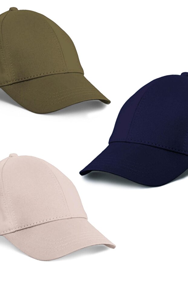 Unisex Set of 3 Khaki, Stone and Navy Blue Color Baseball Cap