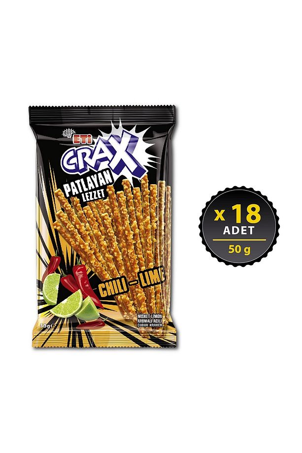 Crax Patlayan Lezzet Chili-Lime Çubuk Kraker 50 g x 18 Adet - 1