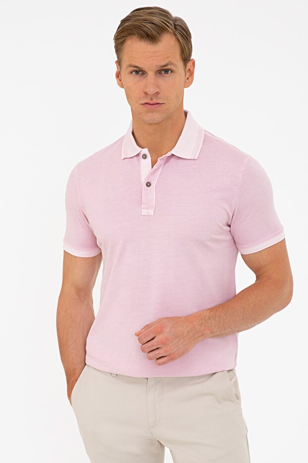 Dusty Rose Slim Fit Polo Neck T-Shirt