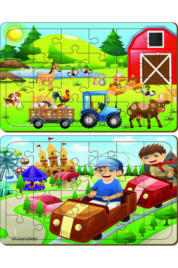 Wooden 24 Piece Educational 2 Piece Jigsaw Puzzle Set