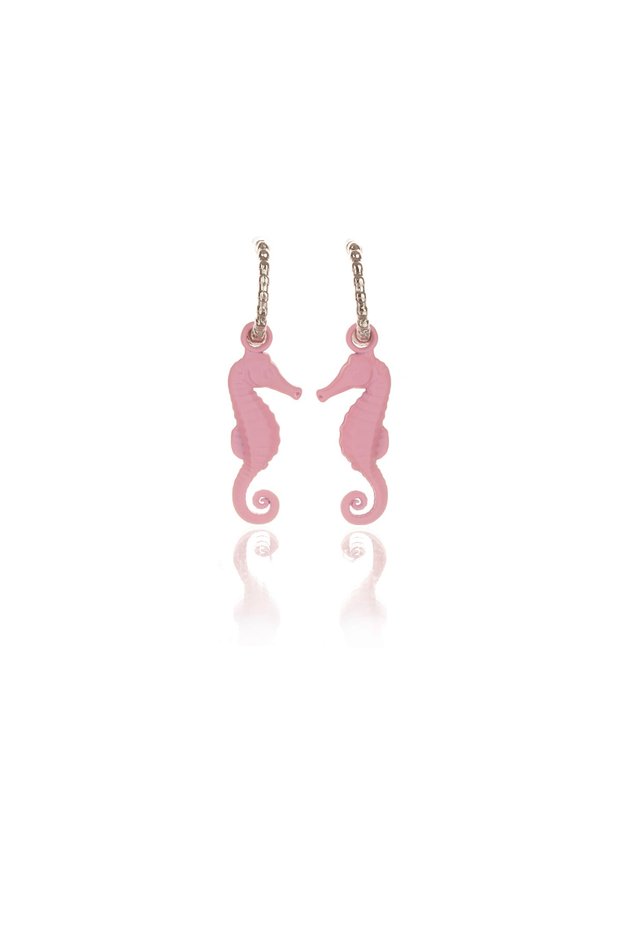 Matte Pink Color Antiallergic Sea Horse Earrings