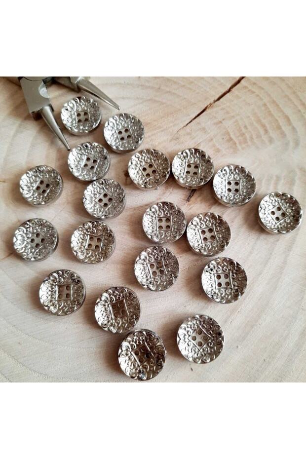 Metalized Bowl Patterned Button 15 Mm (20 Pieces)