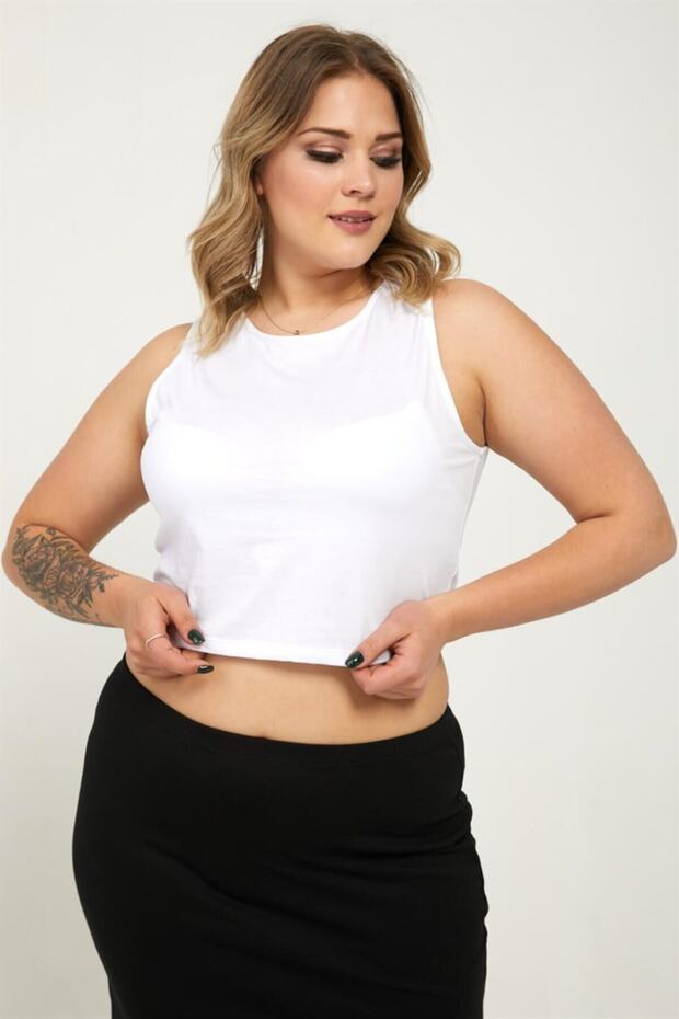 Women's White Round Neck Crop Tank Top