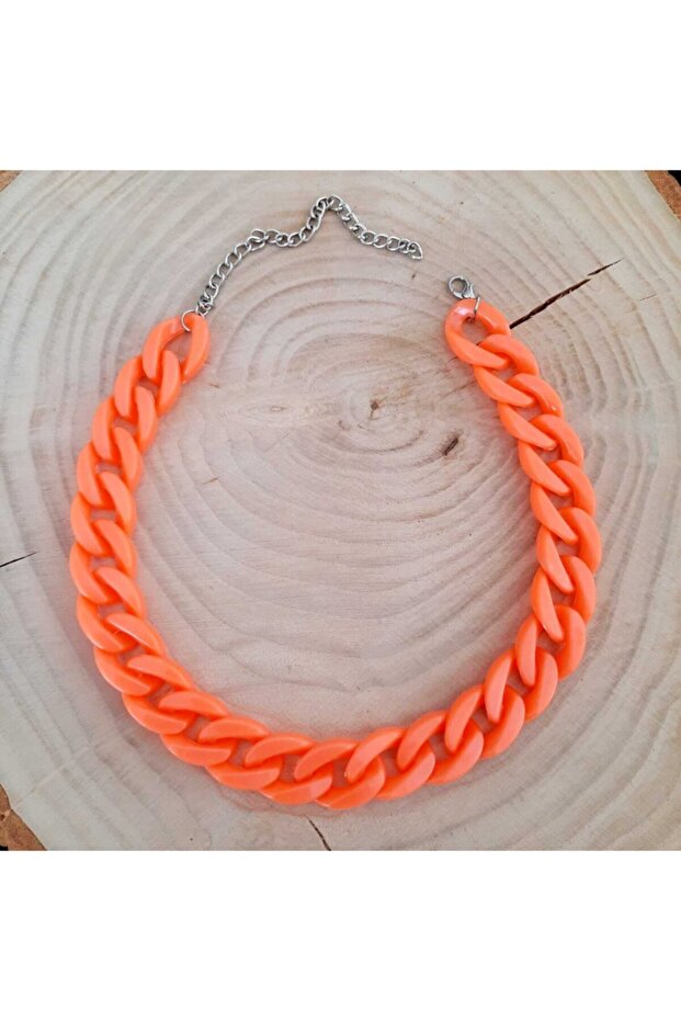 Bone Acrylic Chain Necklace Neon Orange