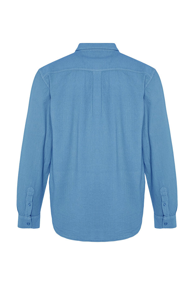Mavi Unisex Regular Fit %100 Pamuklu Keten Görünümlü Gömlek TMNSS23GO00099 - 12