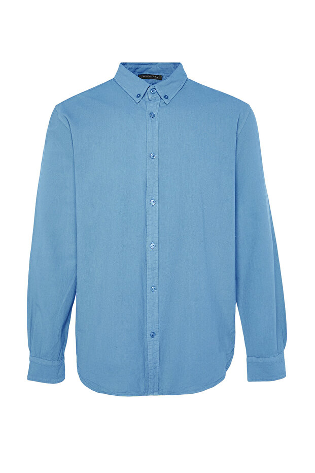 Mavi Unisex Regular Fit %100 Pamuklu Keten Görünümlü Gömlek TMNSS23GO00099 - 11