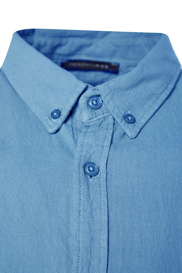 Mavi Unisex Regular Fit %100 Pamuklu Keten Görünümlü Gömlek TMNSS23GO00099 - 6