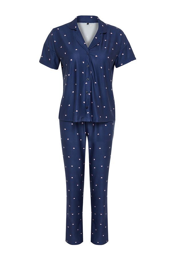 Lacivert Kalpli Örme Pijama Takımı THMSS24PT00286 - 9