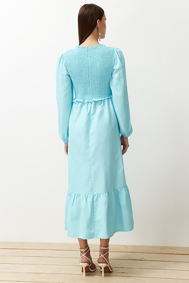 Tyrkysové tkané šaty TCTAW22EB0109 - 6