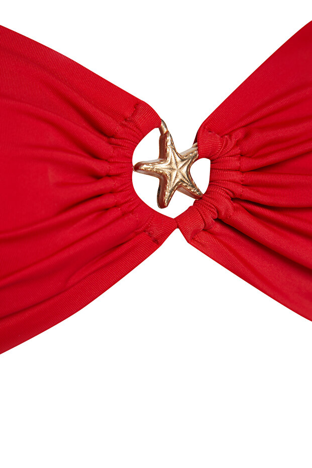 Kırmızı Straplez Kaplı Döküm Aksesuarlı Bikini Üstü TBESS24BU00150 - 7