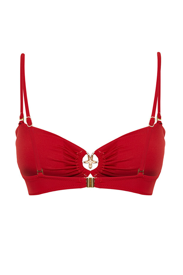 Kırmızı Straplez Kaplı Döküm Aksesuarlı Bikini Üstü TBESS24BU00150 - 8