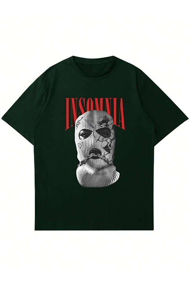 Unisex Insomnia Mask Printed Crew Neck Oversize T-Shirt